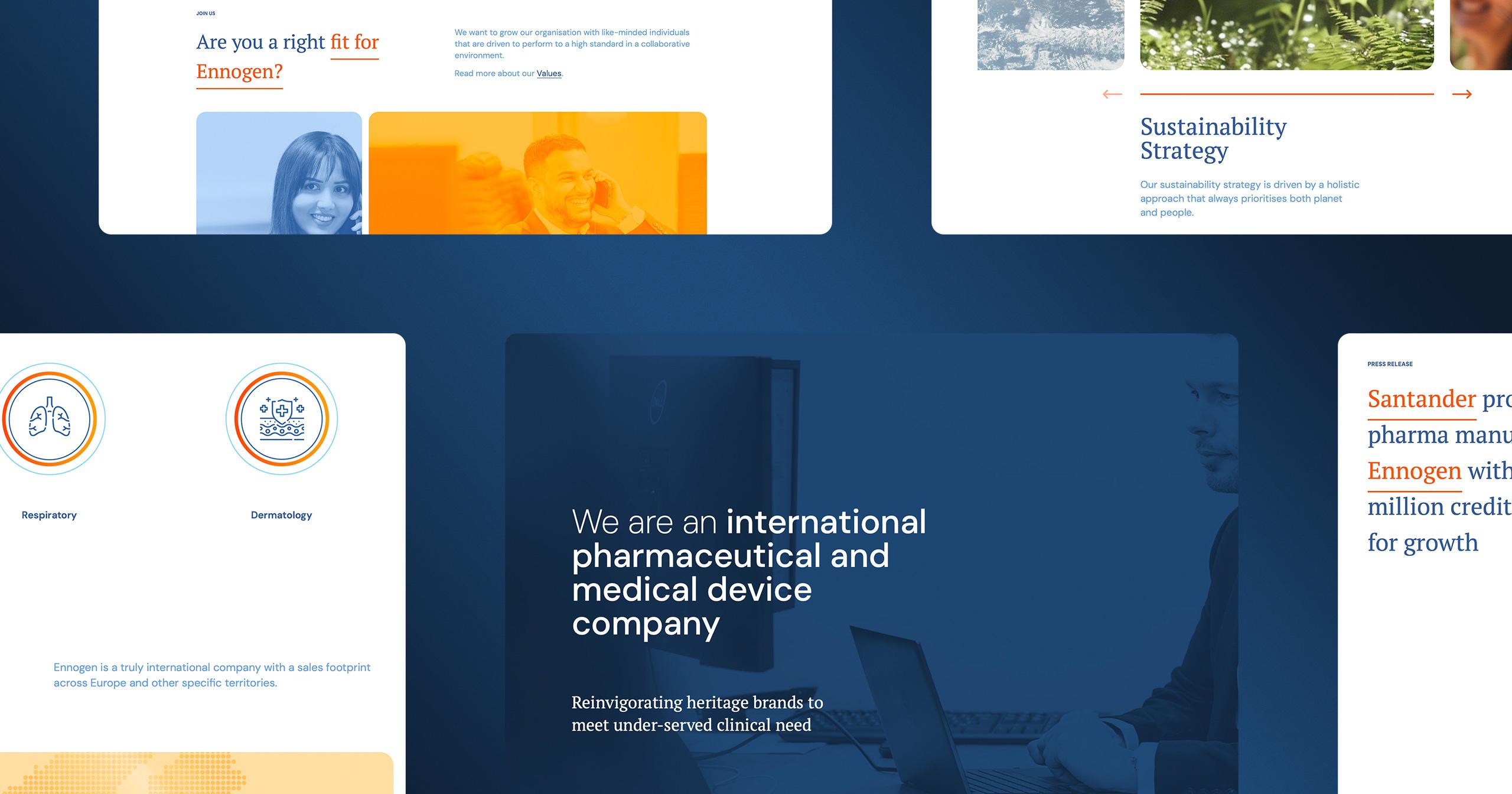 Tablet view of Ennogen's newly redesigned pharmaceutical website showcasing advanced UI/UX.