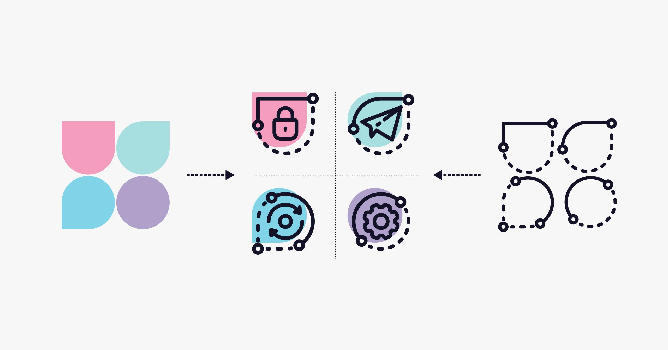 Conceptual icon design process for VCG’s brand pillars as part of Brand Assets Toolkit