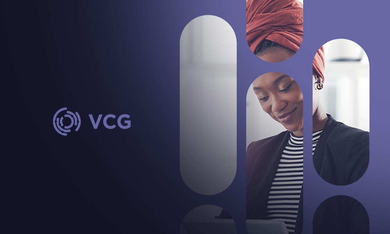 Digital visual assets for VCG branding showcasing brand colours, typography, and imagery style