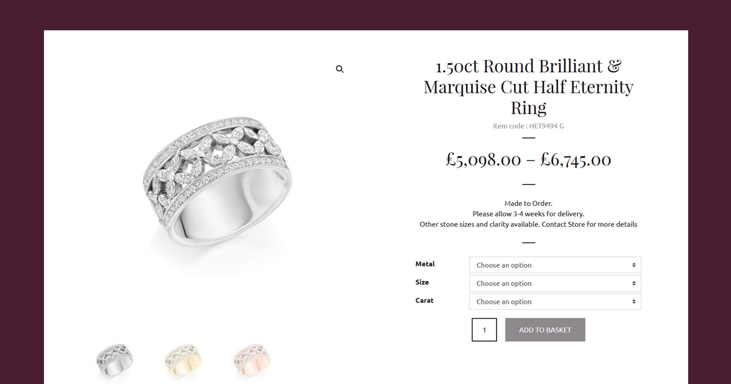 Product page design for Jenny Jones Jewellery - UX/UI design and purchase journey - API and Secure Payment Integrations