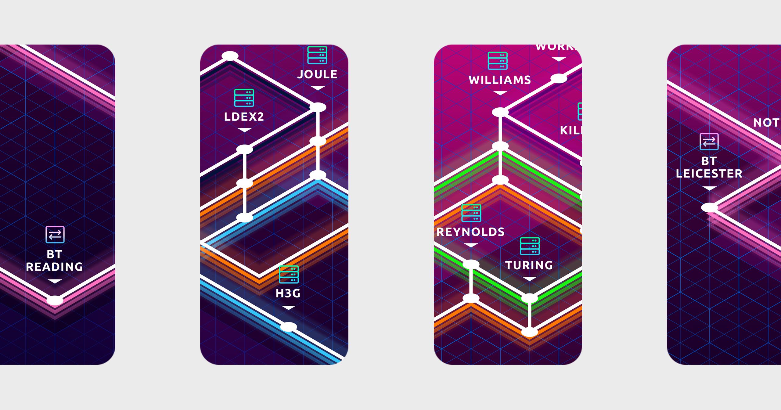 Network connectivity UX/UI design for the UK, showcasing interactive maps on digital platforms for an infrastructure company