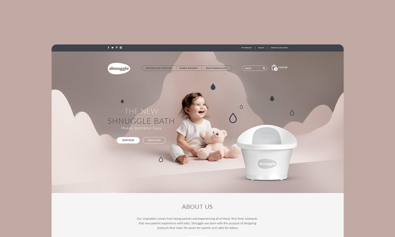 Home page design for baby products e-commerce shop, showcasing optimised UX/UI for enhanced user interaction