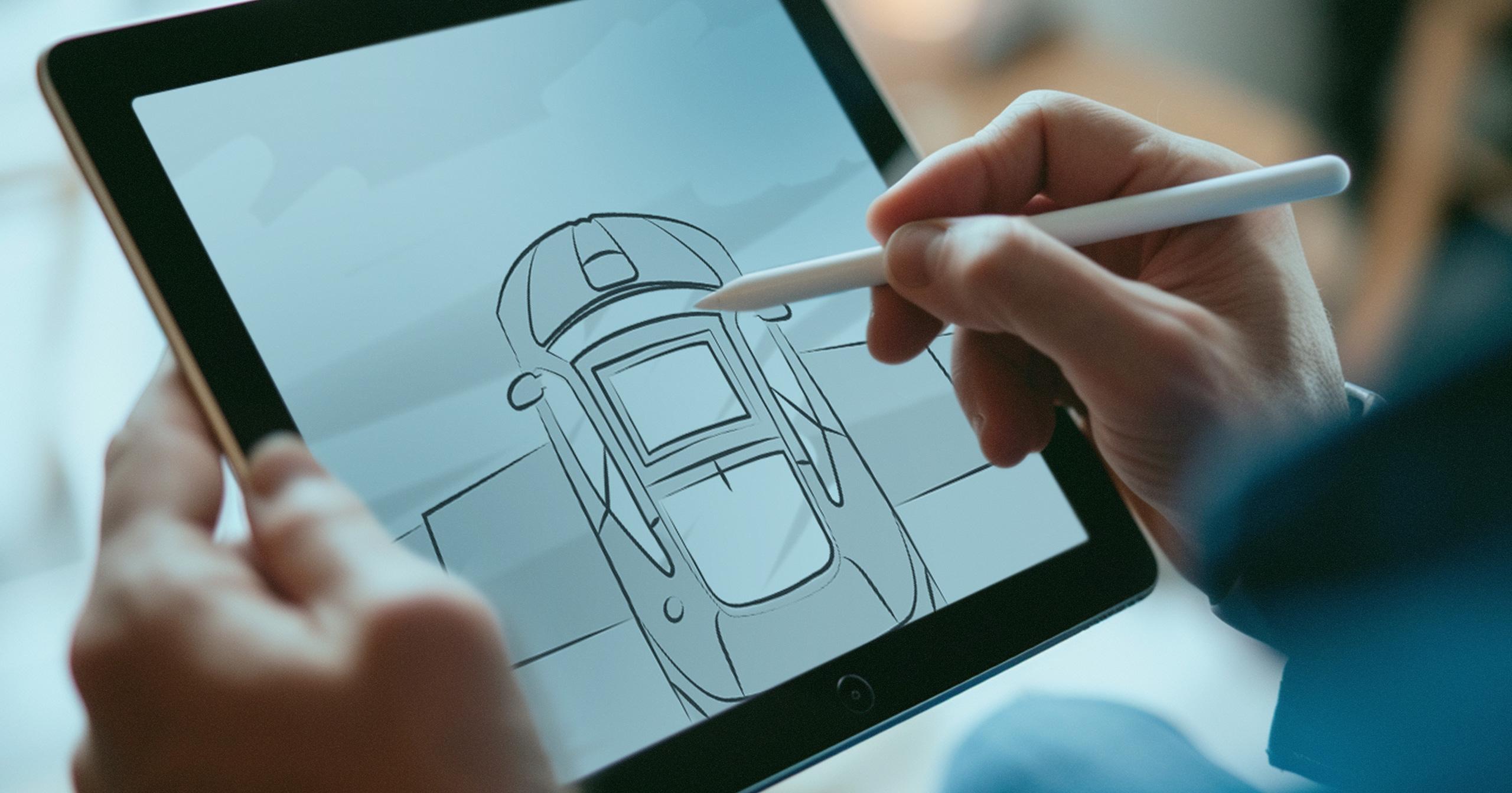 Storyboard showing car outline drawing for Future of Driving campaign animation